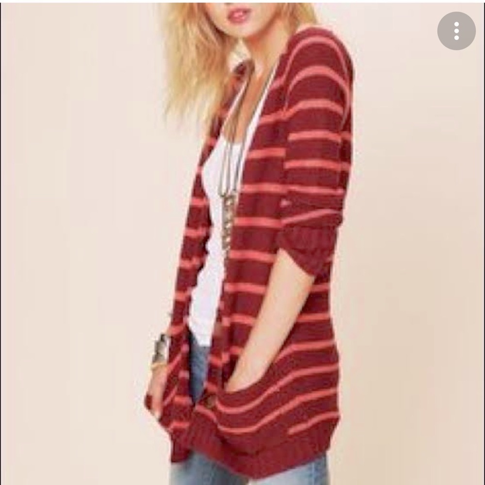 Free People| Beach Striped Maroon Cardigan| Small